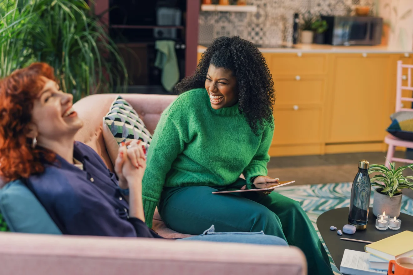 Two women enjoying a conversation.